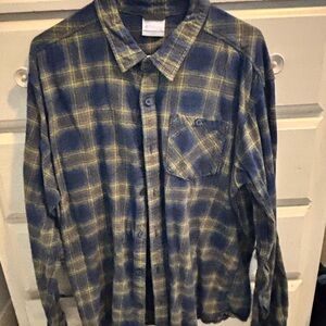 Columbia Men's Navy and Yellow Plaid Shirt